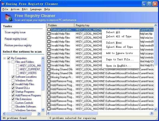 eusing free registry cleaner download